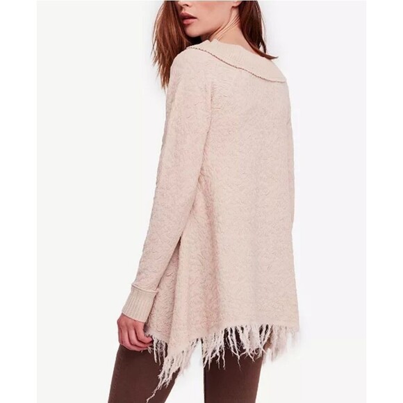 Free People Broken Glass Tunic Sweater Pink Textured Pullover M Frayed Hem - Picture 4 of 8